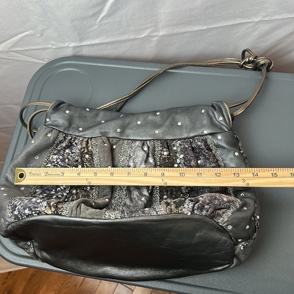 Rita Diana for Mylinka Gray and silver with crystals cinch leather purse bag - Picture 7 of 8
